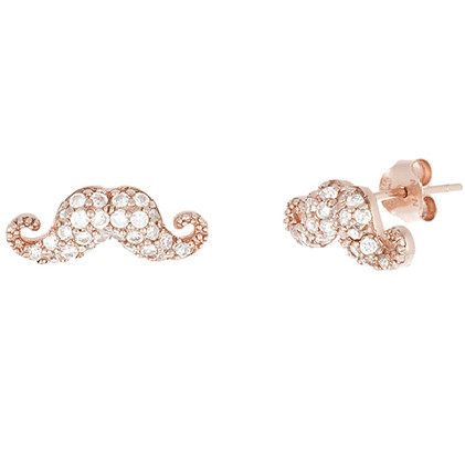 Par aros bigote pave enchapado rosado pegado